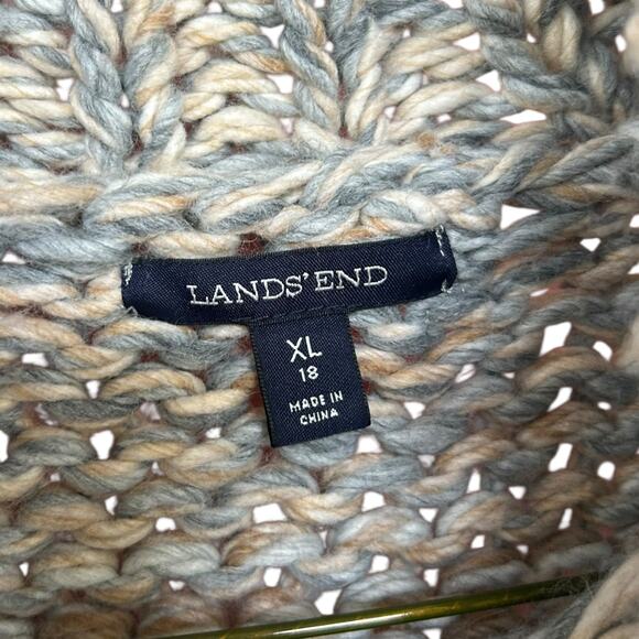 Lands' End Women's Hand Knit Long Marled Chunky Cable Knit Sweater Size XL/18 - Picture 3 of 5